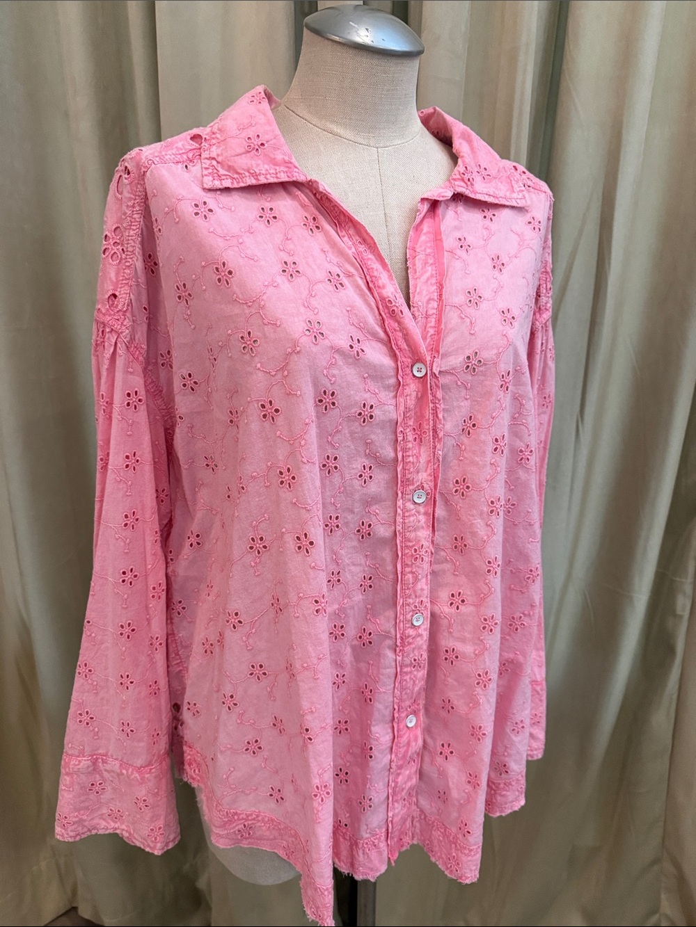 WE THE FREE Free People Large NWT Pink Eyelet Button-Up Women's Top Blouse CUTE!